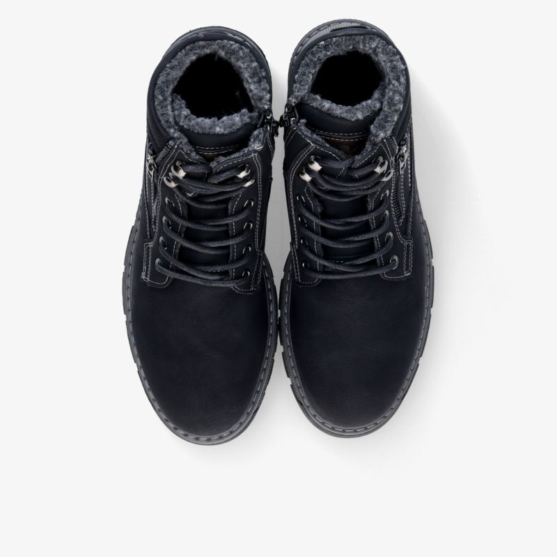 Bequeme schwarze Winterstiefel mit warmem Futter, wasserabweisend und rutschfester Sohle, robust und schnürbar