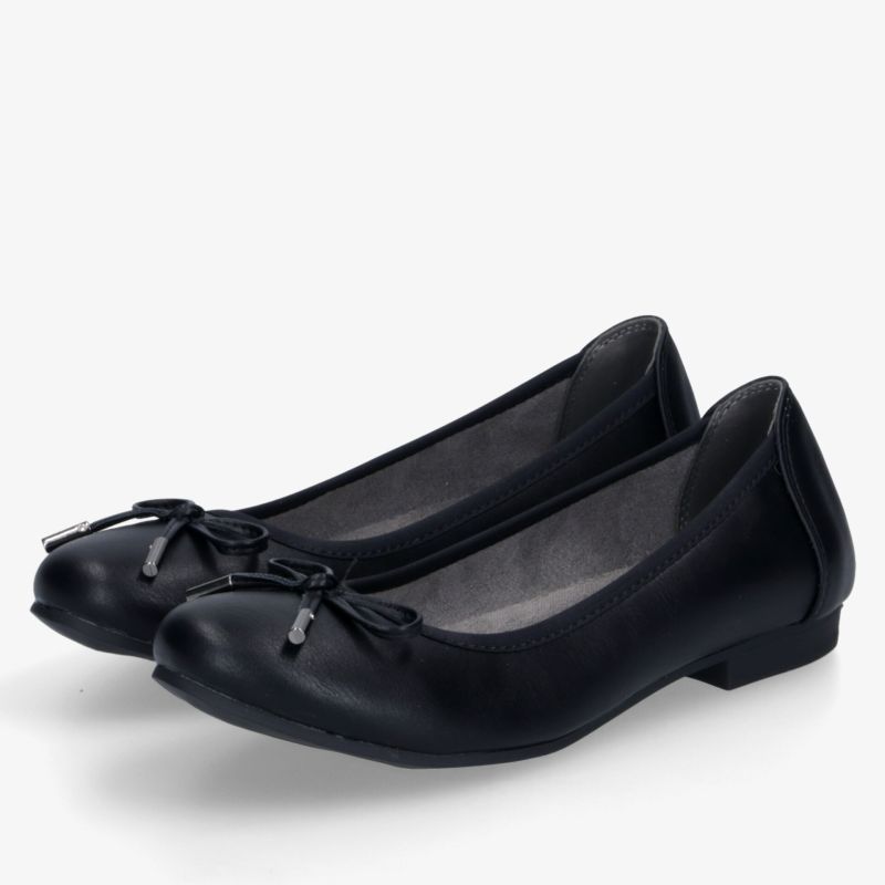 Elegante schwarze Ballerinas mit runder Spitze, Schleife und flachem Absatz für bequemen und vielseitigen Tragekomfort