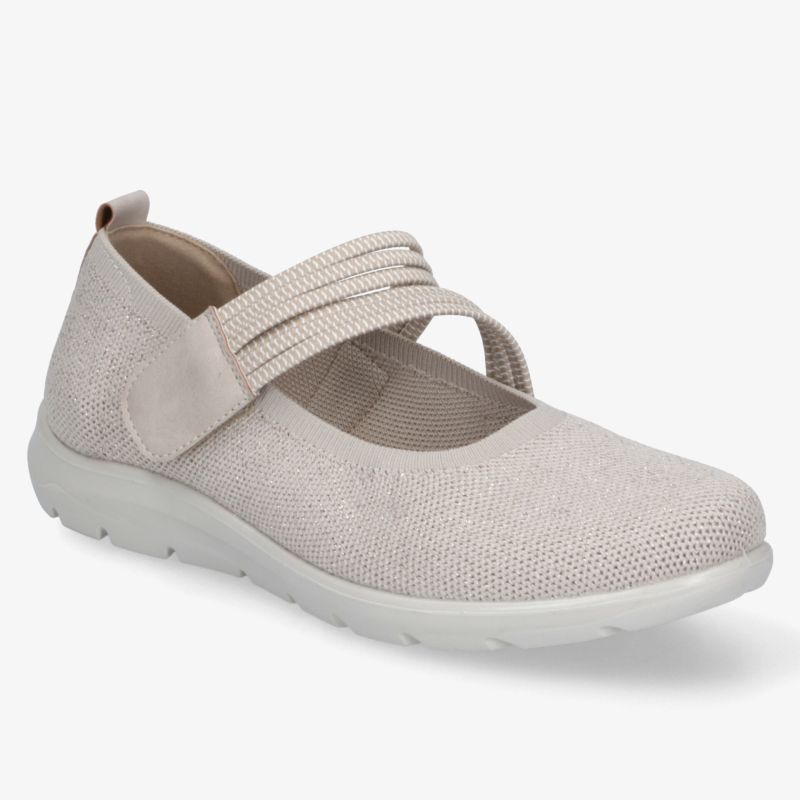 Bequemer beige Freizeitschuh mit Klettverschluss und atmungsaktivem Design für optimalen Tragekomfort.