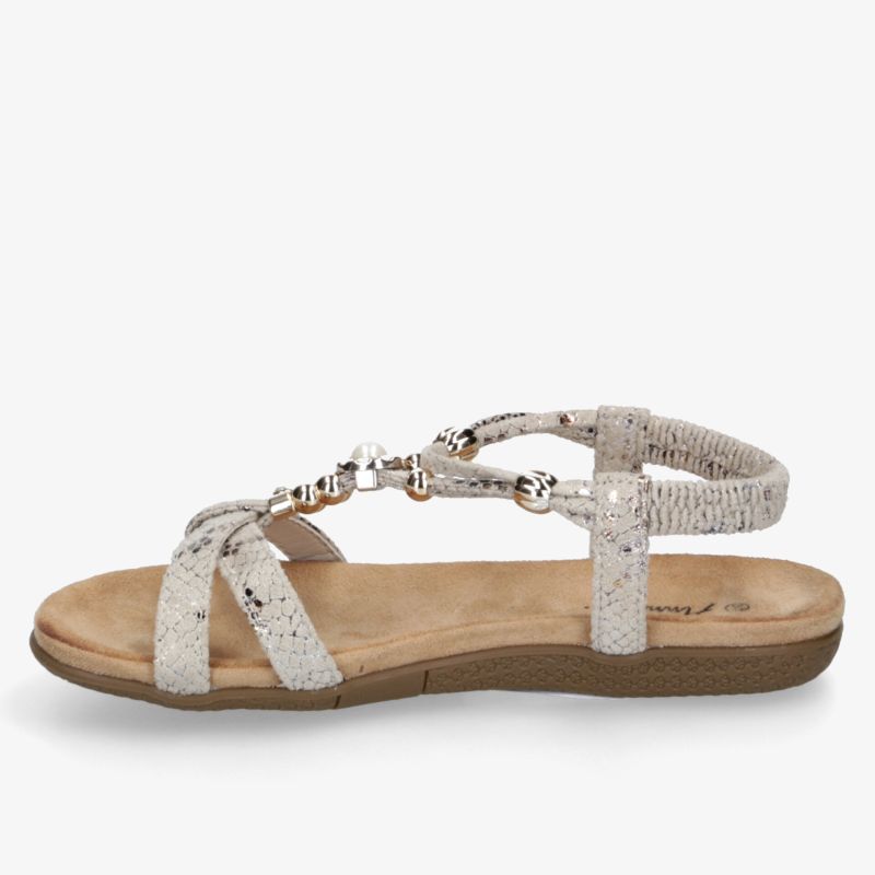 Bequeme beige Sandale mit modischem Schlangenprint, verstellbaren Riemen und weichem Fußbett für optimalen Tragekomfort