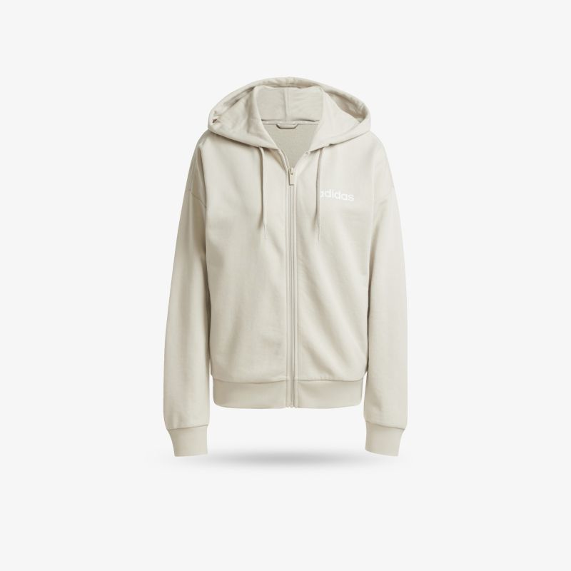 Beige Kapuzenjacke mit Reißverschluss, weich und bequem, langärmlig und sportlich im Frontblick