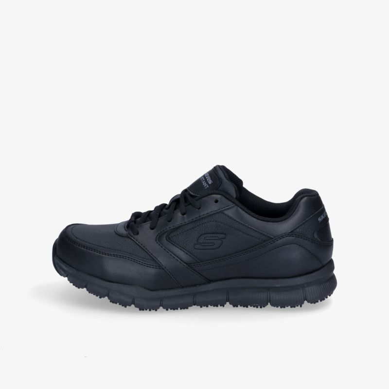 Schwarzer, rutschfester Sneaker mit robustem Design und ergonomischem Komfort für vielseitige Einsätze.