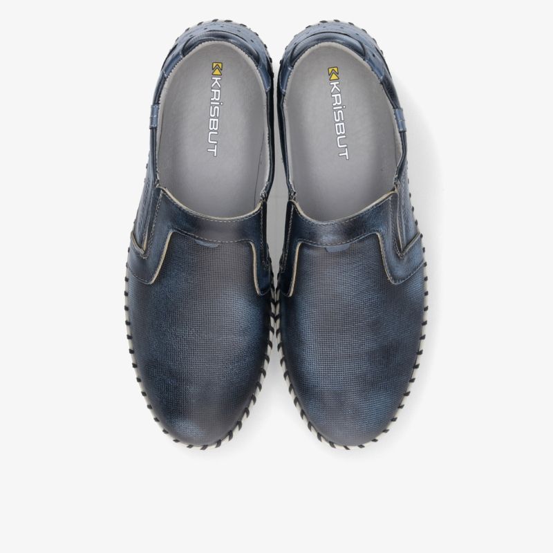 Bequemes Paar blauer Freizeitschuhe mit atmungsaktivem Material und flexibler, rutschfester Sohle, Draufsicht