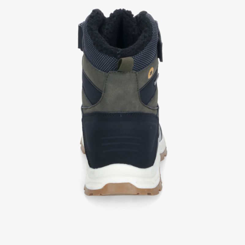 Robuster Wander- oder Outdoor-Schuh mit gepolstertem Schaft und griffiger Gummisohle in Rückansicht