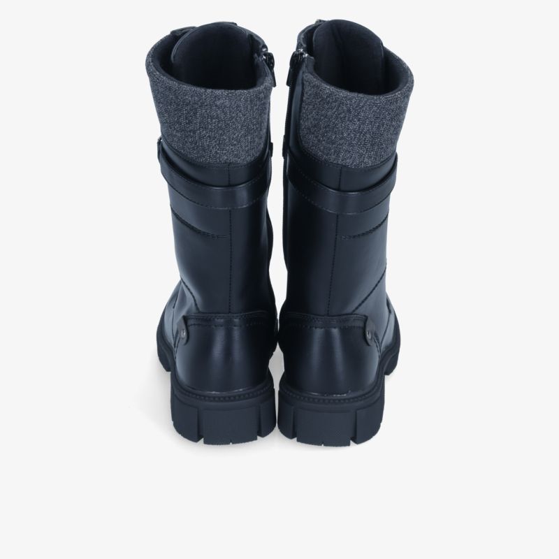 Robuste schwarze Stiefel mit gepolstertem Schaft und Reißverschluss, rutschfeste Profilsohle für sicheren Halt