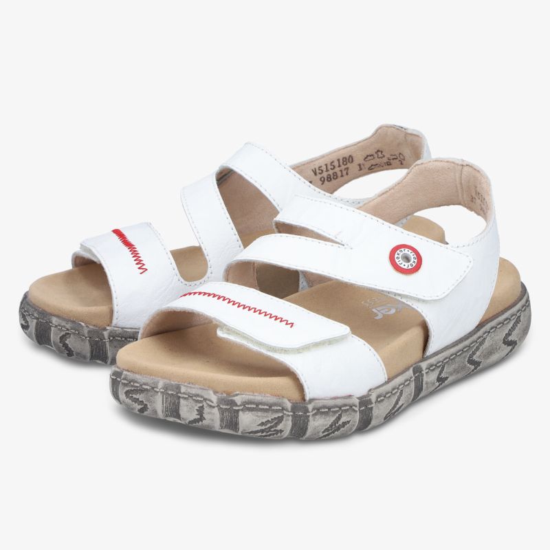 Bequeme weiße Ledersandalen mit verstellbaren Klettverschlüssen und rutschfester Profilsohle für hohen Tragekomfort
