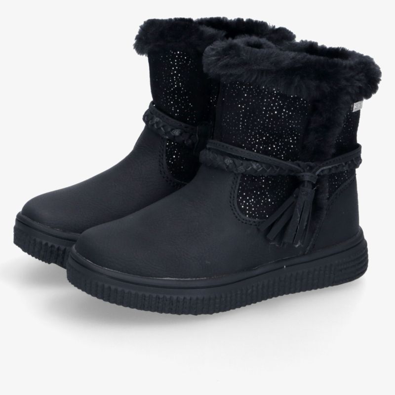 Warme schwarze Winterstiefel mit weichem Fellfutter, rutschfester Sohle und dekorativer Schleife für bequemen Halt
