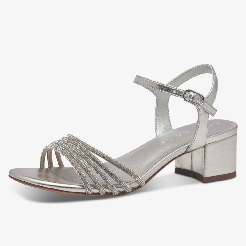 Elegante Sandale mit verstellbarem Riemen, metallischem Glanz und stabilem Blockabsatz für komfortablen Halt
