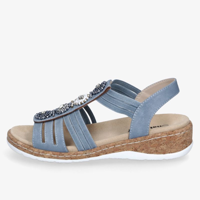 Blaue Sandale mit dekorativer Applikation und bequemer Sohle für stilvollen Komfort und optimalen Halt.