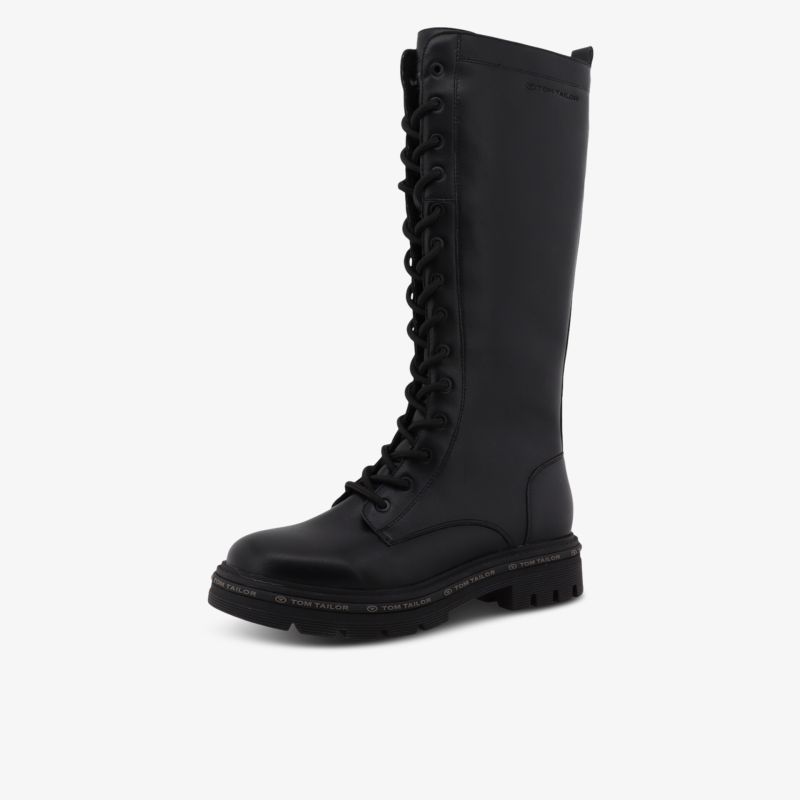 Schwarzer hoher Schnürstiefel mit stabiler Sohle und klassischem robustem Design