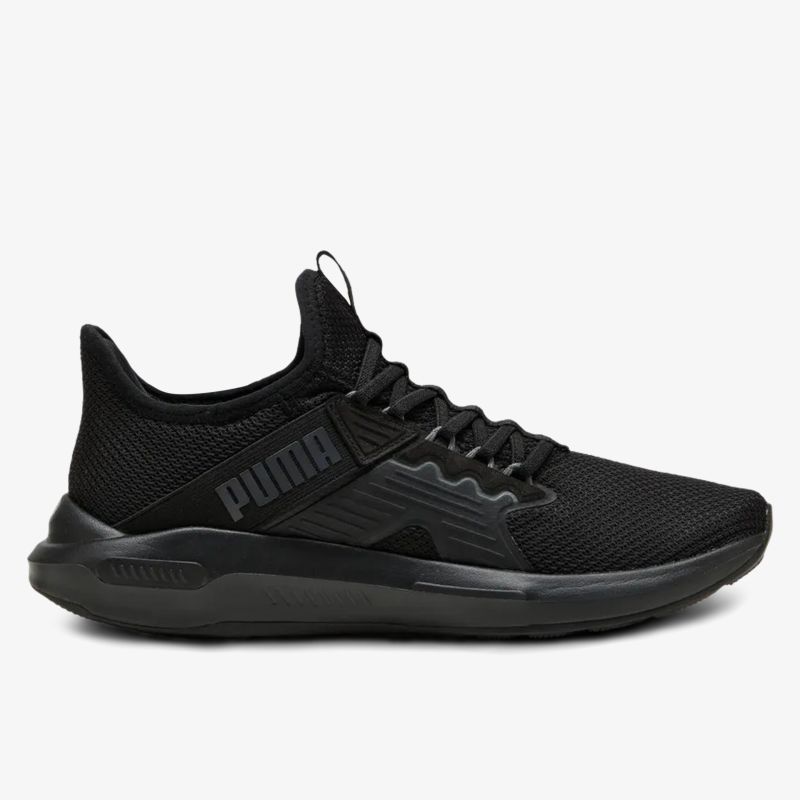 Schwarzer leichter Laufschuh mit atmungsaktivem Material und flexibler Sohle, sportlich und bequem