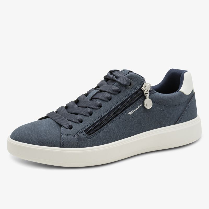 Modischer Sneaker mit Reißverschluss, komfortable Passform und robuster weißer Sohle seitliche Ansicht