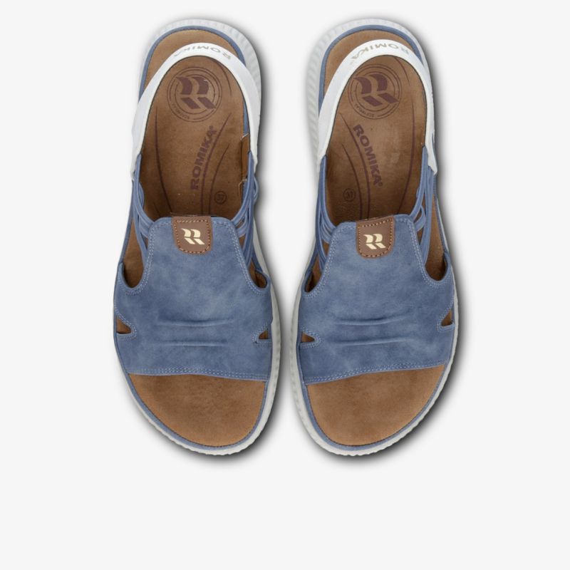 Bequeme blaue Veloursleder-Sandalen mit offener Zehenpartie und weicher Innensohle für angenehmen Tragekomfort