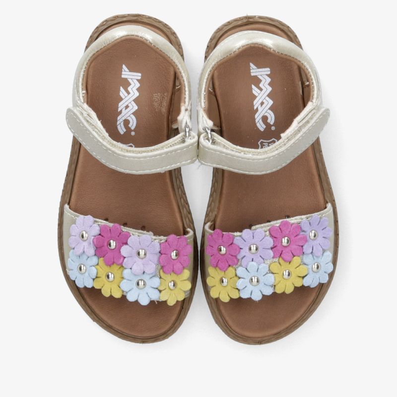 Colorful sandals with floral decorations, adjustable strap and comfortable inner sole, ideal for warm weather