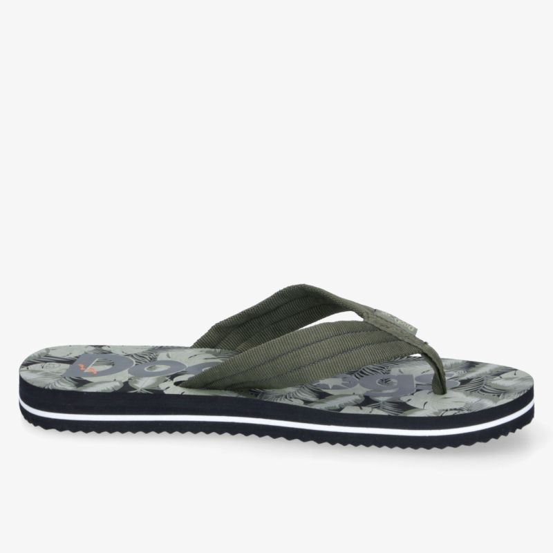 Seitliche Ansicht eines bequemen Flip-Flops mit robustem Riemen und rutschfester Sohle für den Sommer