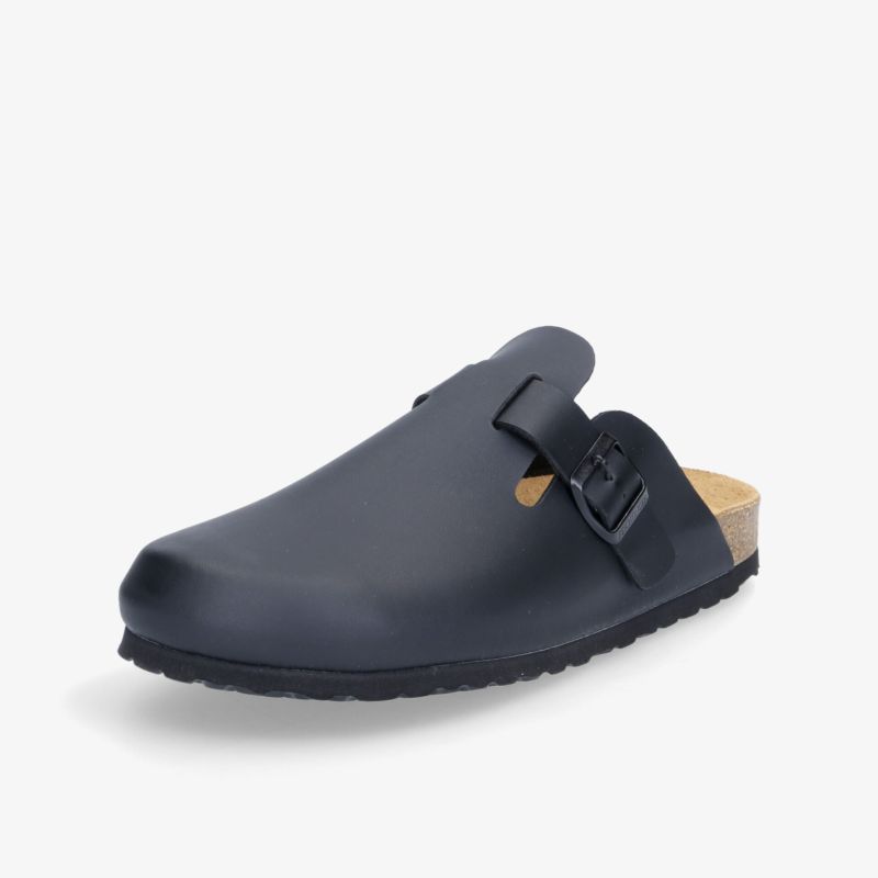 Bequemer, ergonomischer Clog in dunklem Blau mit rutschfester Sohle und stilvollem Design.