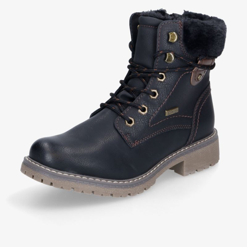Robuster schwarzer Winterstiefel mit warmem Innenfutter, bequemer Passform, wasserabweisend und rutschfester profilierter Sohle