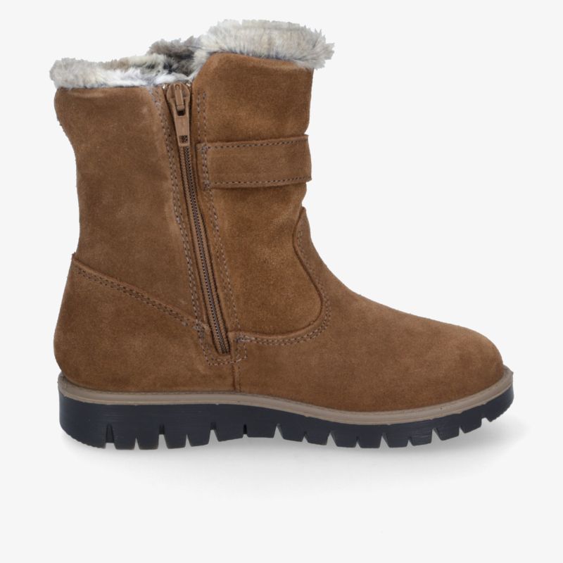 Warmer brauner Winterstiefel mit weichem Fleecefutter, robustem Material und praktischem Reißverschluss für bequemen Halt
