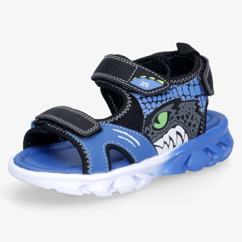 Robuste Sportsandale in Blau und Schwarz mit kleinem Drachendesign, flexible rutschfeste Sohle und bequemen Klettverschlüssen