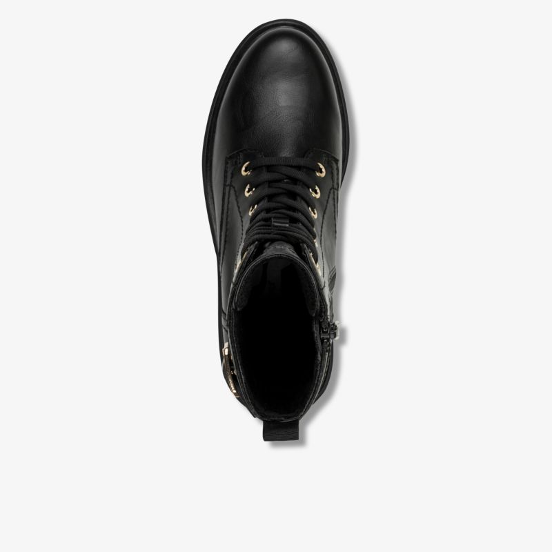 Schwarzer Schnürstiefel aus glattem Leder mit robustem Design und stabiler Schnürung, perfekte Passform