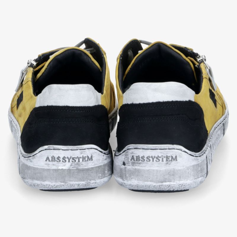 Robuste gelb-schwarze Schuhe mit ABS-System, langlebig und komfortabel, stilvoll und rutschfeste Sohle