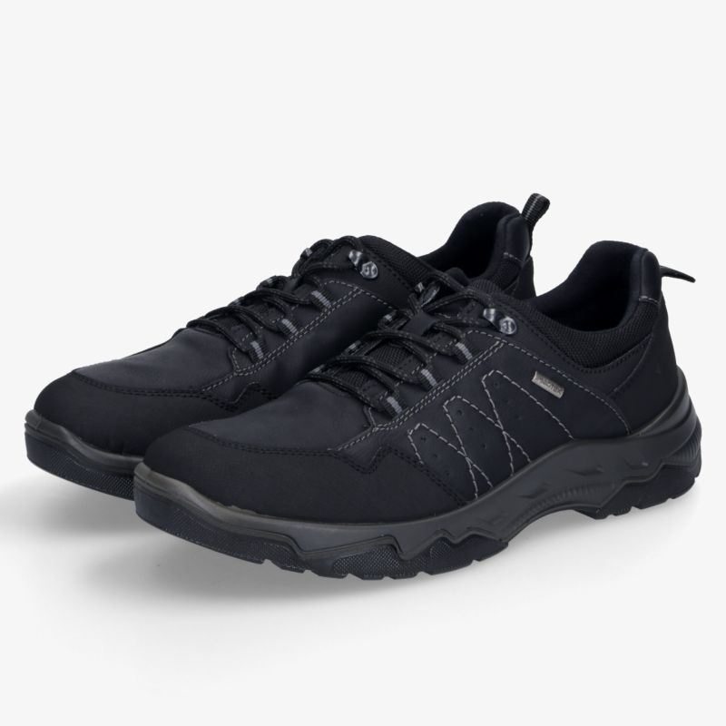 Schwarze robuste Wanderschuhe mit bequemer Passform und rutschfester Profilsohle, ideal für Outdoor-Aktivitäten
