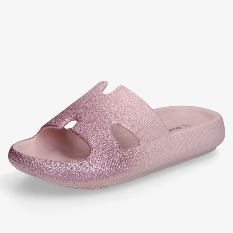 Bequeme rosa Glitzer Slide Sandale mit offenem Zehenbereich und leichter, rutschfester Sohle