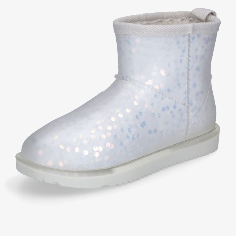 Schimmernder weißer Winterboot mit weichem Innenfutter, rutschfester Sohle und hohem Tragekomfort