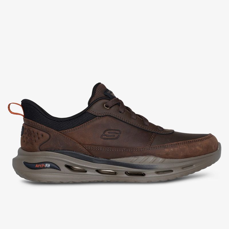 Bequemer brauner Sneaker mit sportlichem Design und gepolsterter Innensohle seitlich abgebildet