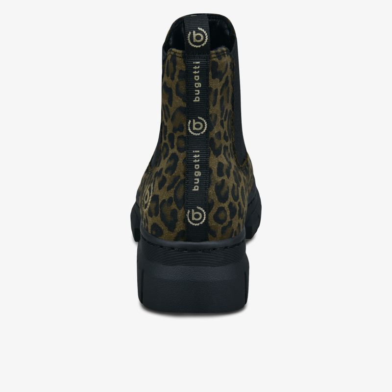 Schuh mit Leoprint und hohem Schaft, bequeme Passform, stabile rutschfeste Sohle, Rückansicht