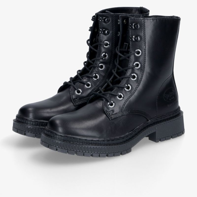 Robuste schwarze Lederschuhe mit stabiler Schnürung und stark profilierter Sohle, modisch und komfortabel
