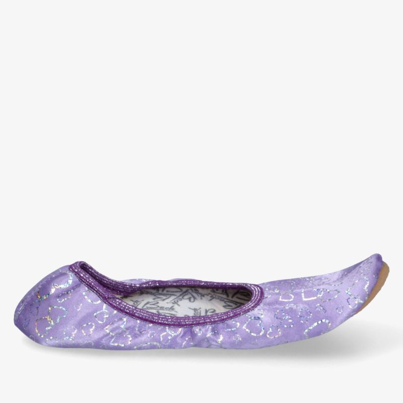 Flacher lila Ballerina mit glitzerndem Obermaterial und bequemer, flexibler Passform für Alltag und Freizeit