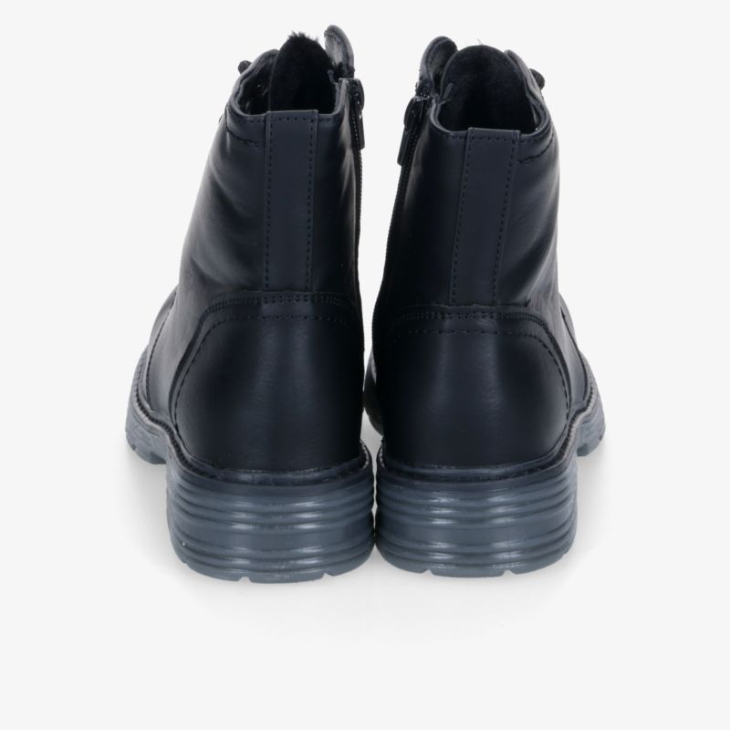 Robuste schwarze Stiefeletten Rückansicht mit rutschfester, langlebiger Sohle und komfortablem Design