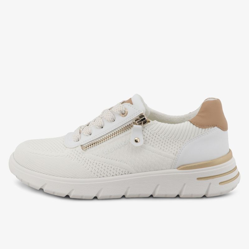 Weißer leichter Sneaker mit atmungsaktivem Obermaterial und seitlichem Reißverschluss, bequeme Passform