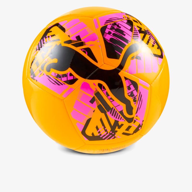 Leuchtend orange-schwarzer Fußball mit dynamischem pinkem Design, hochwertig und griffig, ideal für intensives Spiel