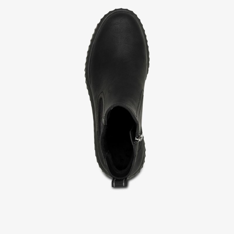 Schwarzer Schuh mit glattem Material und praktischem seitlichem Reißverschluss, robust und komfortabel