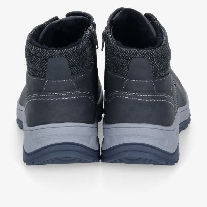 Robuste und gepolsterte Schuhe in Grau und Blau mit rutschfester Sohle, Rückansicht