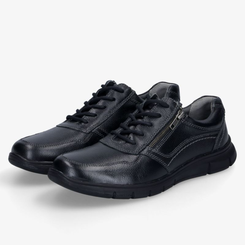 Schwarze Freizeitschuhe aus Leder mit Reißverschluss und gepolstertem Innenbereich für hohen Tragekomfort