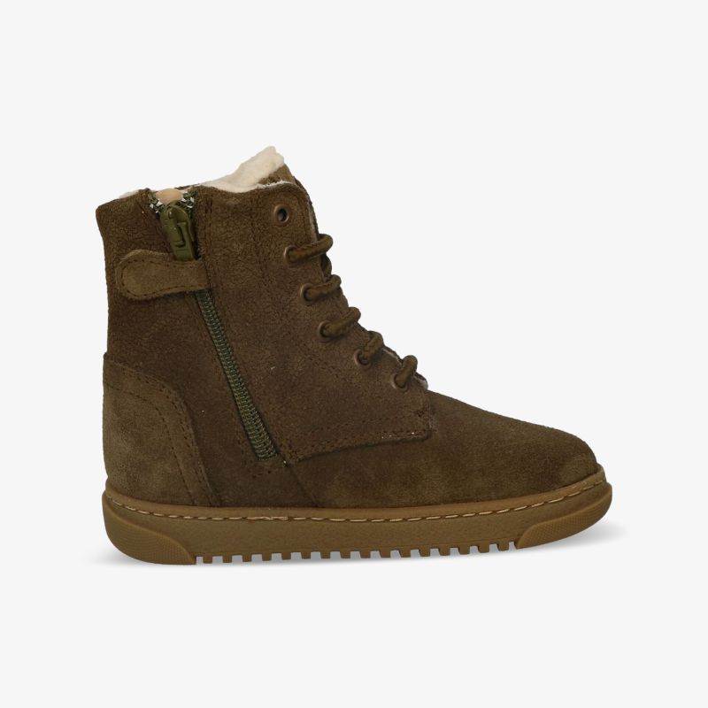 Brauner, warm gefütterter Stiefel mit Reißverschluss und Schnürung, rutschfeste Sohle, komfortabel