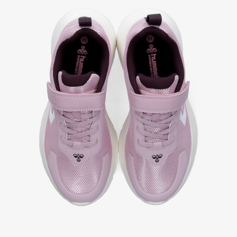 Leichte rosa Sportschuhe mit atmungsaktivem Material und praktischem Klettverschluss, bequem und rutschfest, Paar von oben sichtbar