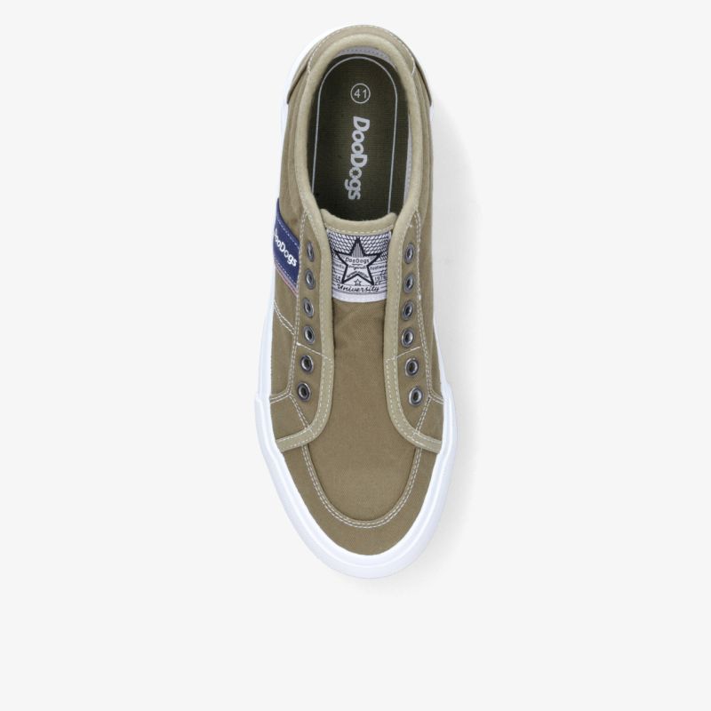 Bequemer Sneaker in Taupe mit weißer Gummisohle und blauen Details, langlebig und vielseitig einsetzbar