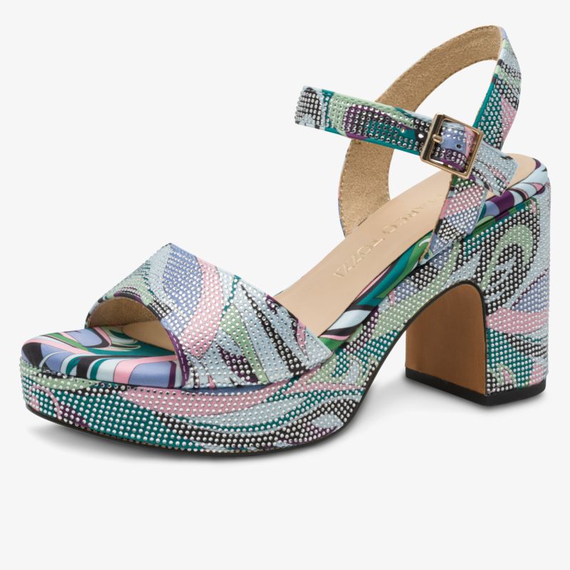 Modischer Damenschuh mit bequemem Blockabsatz und verstellbarem Riemen, modisches mehrfarbiges Muster
