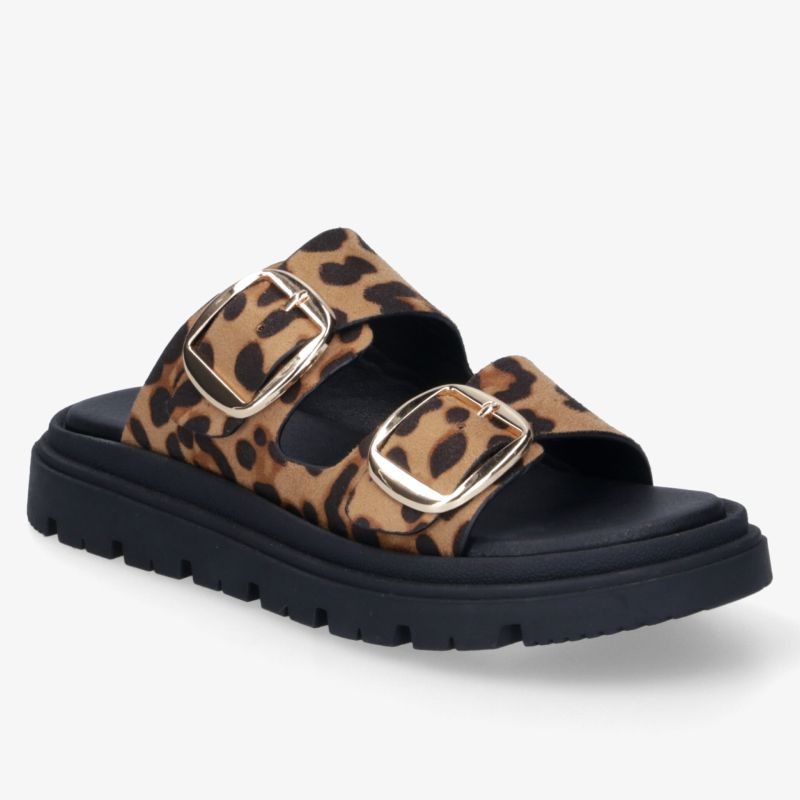 Schicke Sandale mit leopardgemusterten, verstellbaren Schnallen und komfortabler, profilierter Sohle