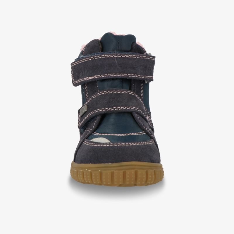 Vielseitiger Schuh mit Klettverschluss, langlebiger Sohle und robuster Frontansicht für optimalen Halt.