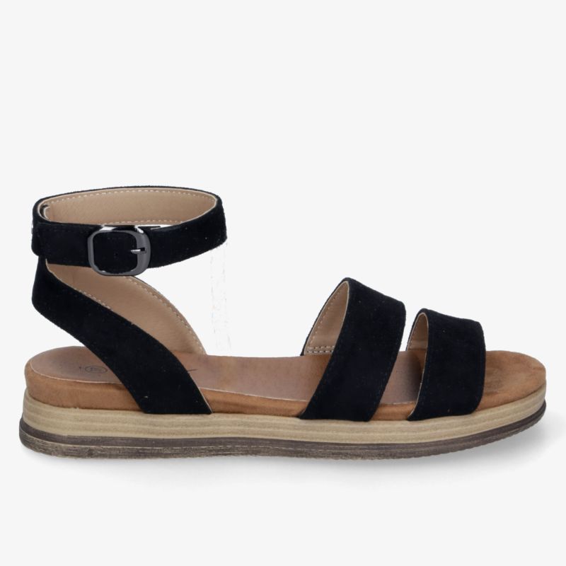 Stilvolle schwarze Sandale mit verstellbarer Schnalle und komfortabler Sohle für optimalen Halt und Komfort.