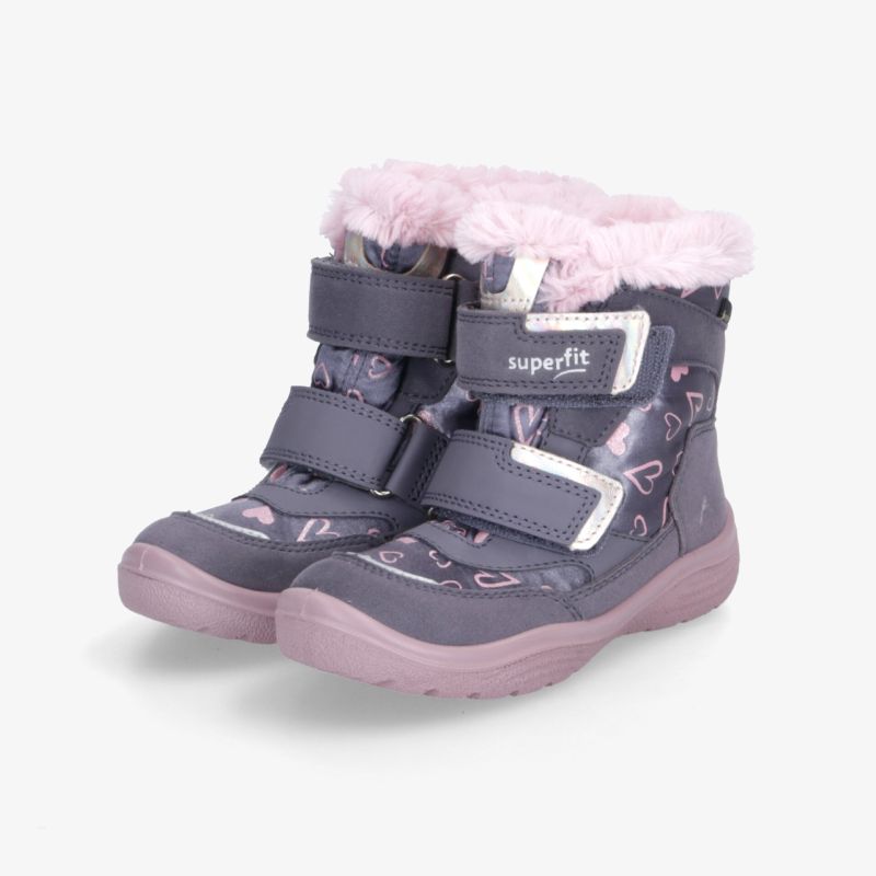 Kuschelig gefütterte Winterstiefel mit robustem Klettverschluss und rutschfester Sohle in Lila