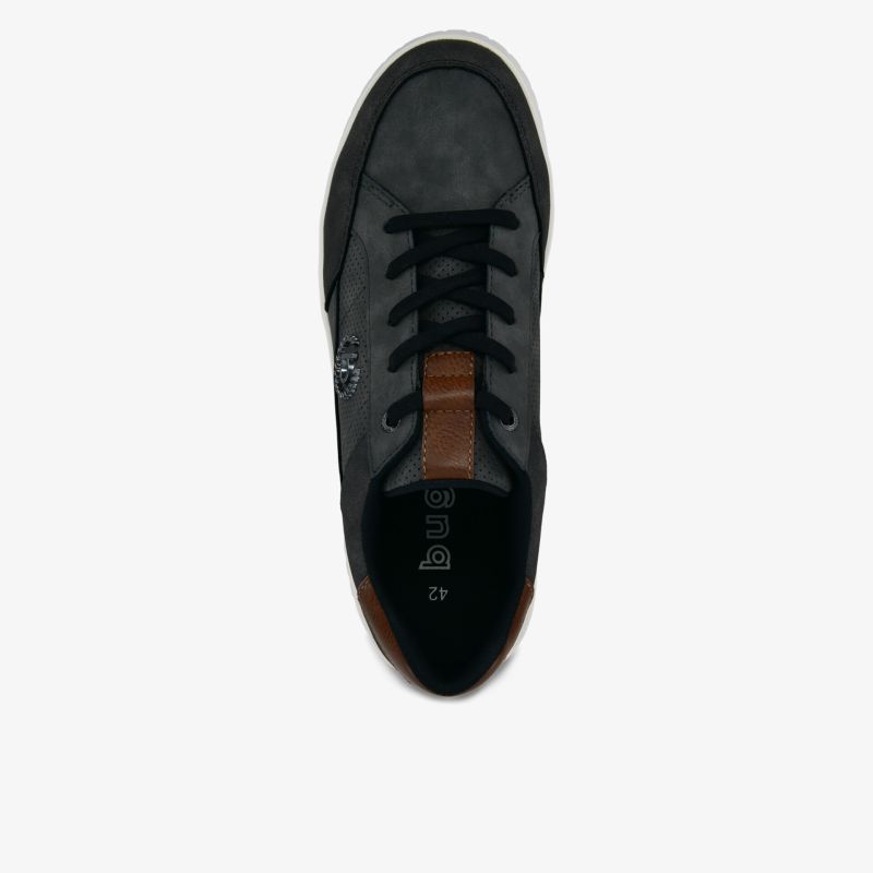 Eleganter schwarzer Schuh mit verstärkter Schnürung und komfortabler Polsterung in Draufsicht