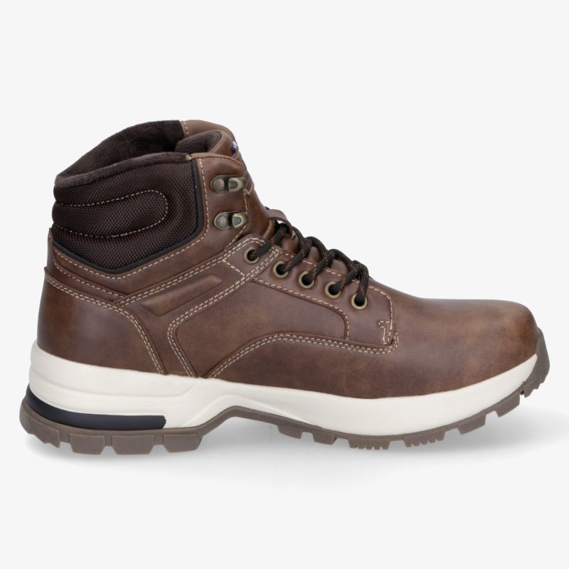 Robuster brauner Winterstiefel mit rutschfester Sohle und bequemer Polsterung für optimalen Tragekomfort