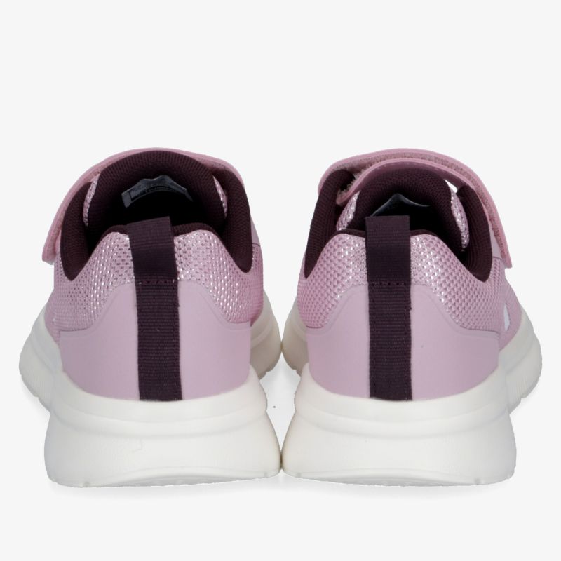 Rosa-weißer leichter Sportschuh mit bequemer Polsterung und rutschfester Sohle, Rückansicht