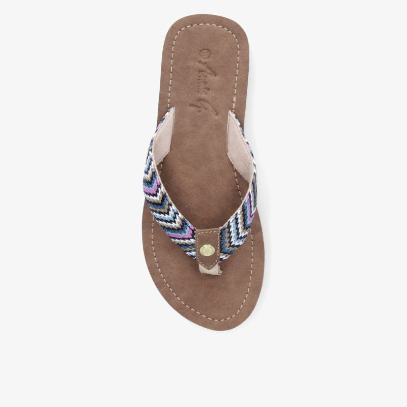 Bequeme bunte Zehensteg-Sandale mit gepolsterter Sohle und weichem Riemen, ideale Sommerschuh